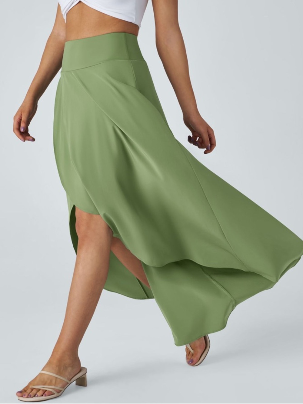 HALARA Olive Green High Waisted 2-in-1 Flowy Quick Dry Casual Maxi Skirt EUC L